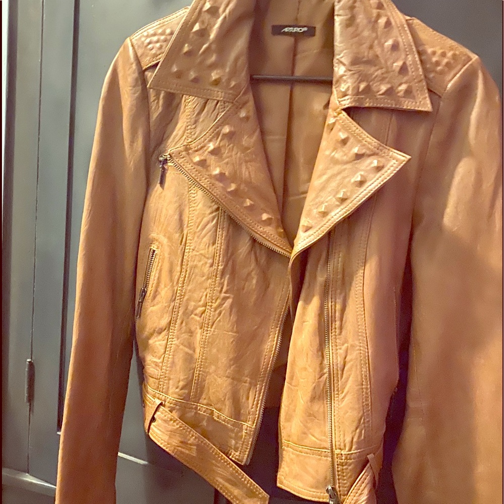 Lambs leather tan motorcycle jacket